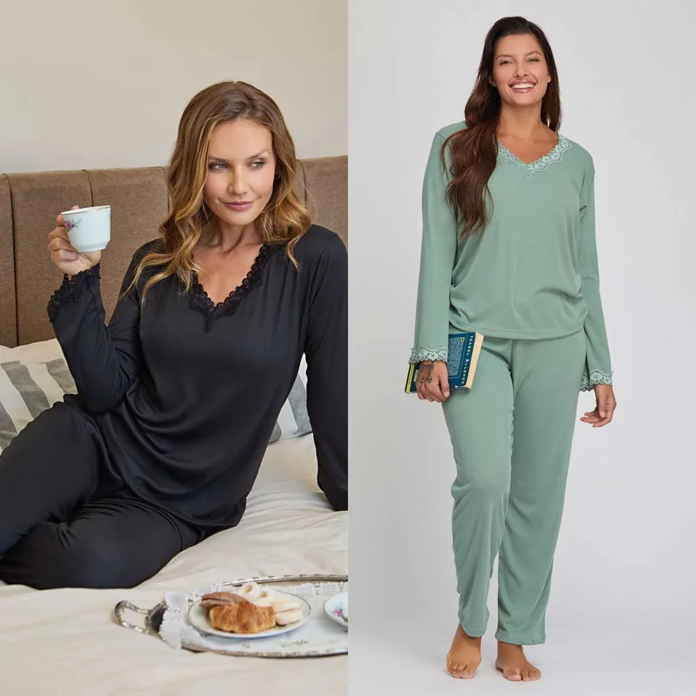 PIJAMA M/L MORLEY C/PUNTILLA AL TONO