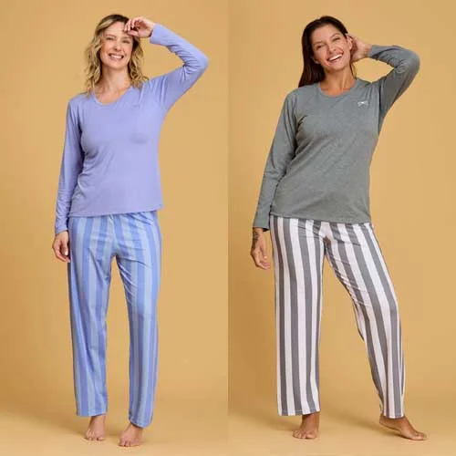 PIJAMA M/L CASACA LISA BORDADA