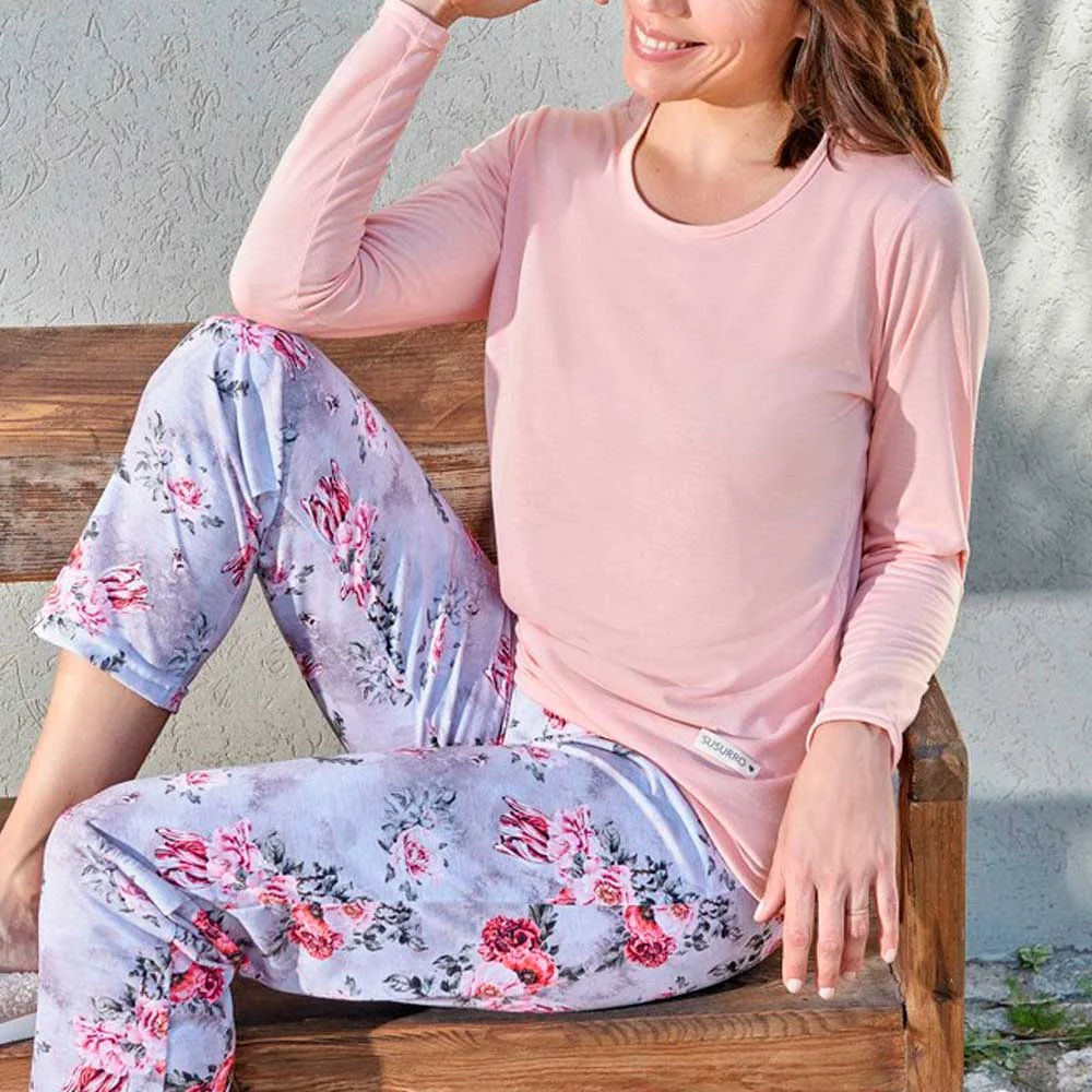pijama m/l estampa flores