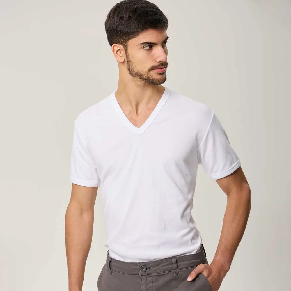 camiseta termica m/corta cuello v
